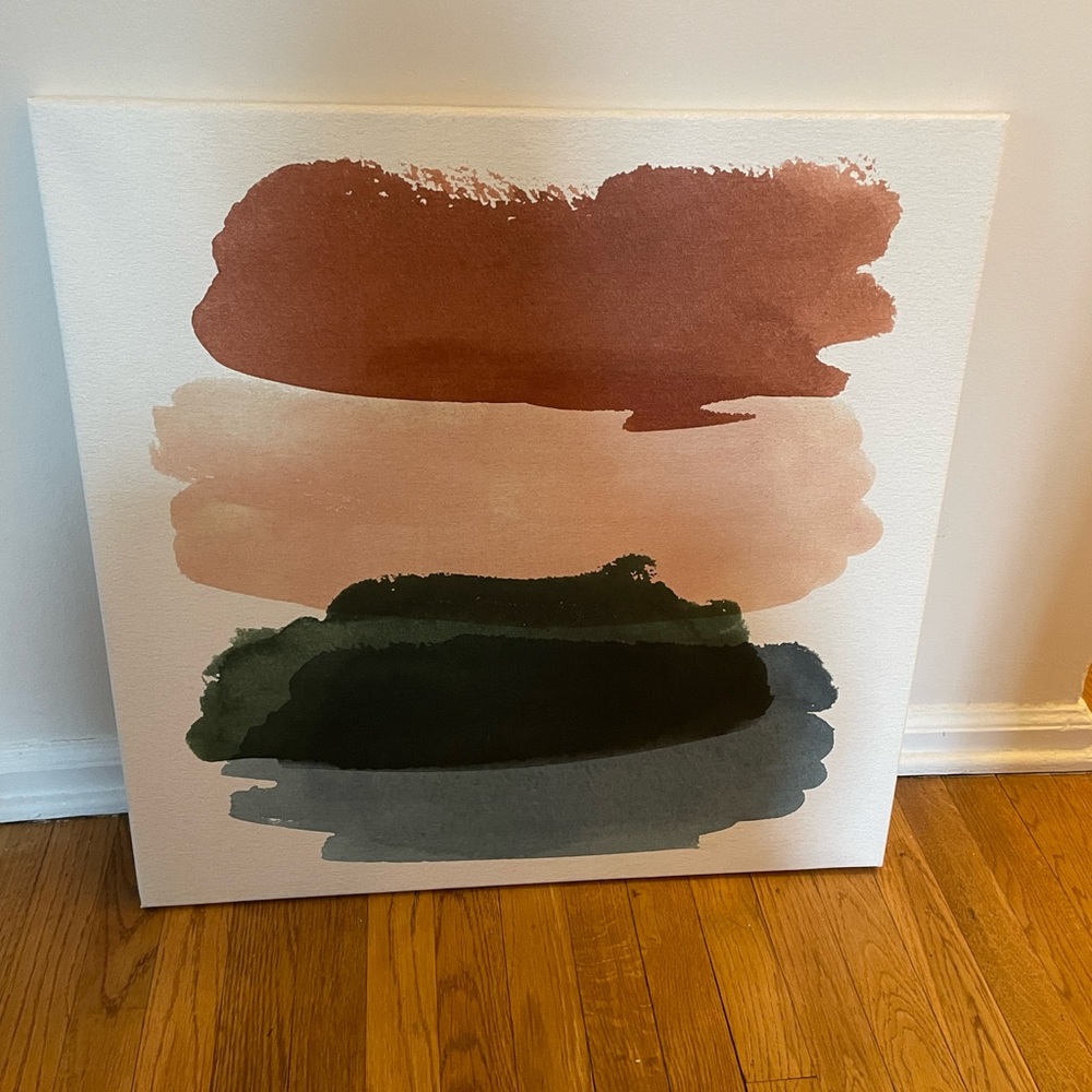 Watercolor brush strokes canvas wall art size 26”x26” with hanging supplies.